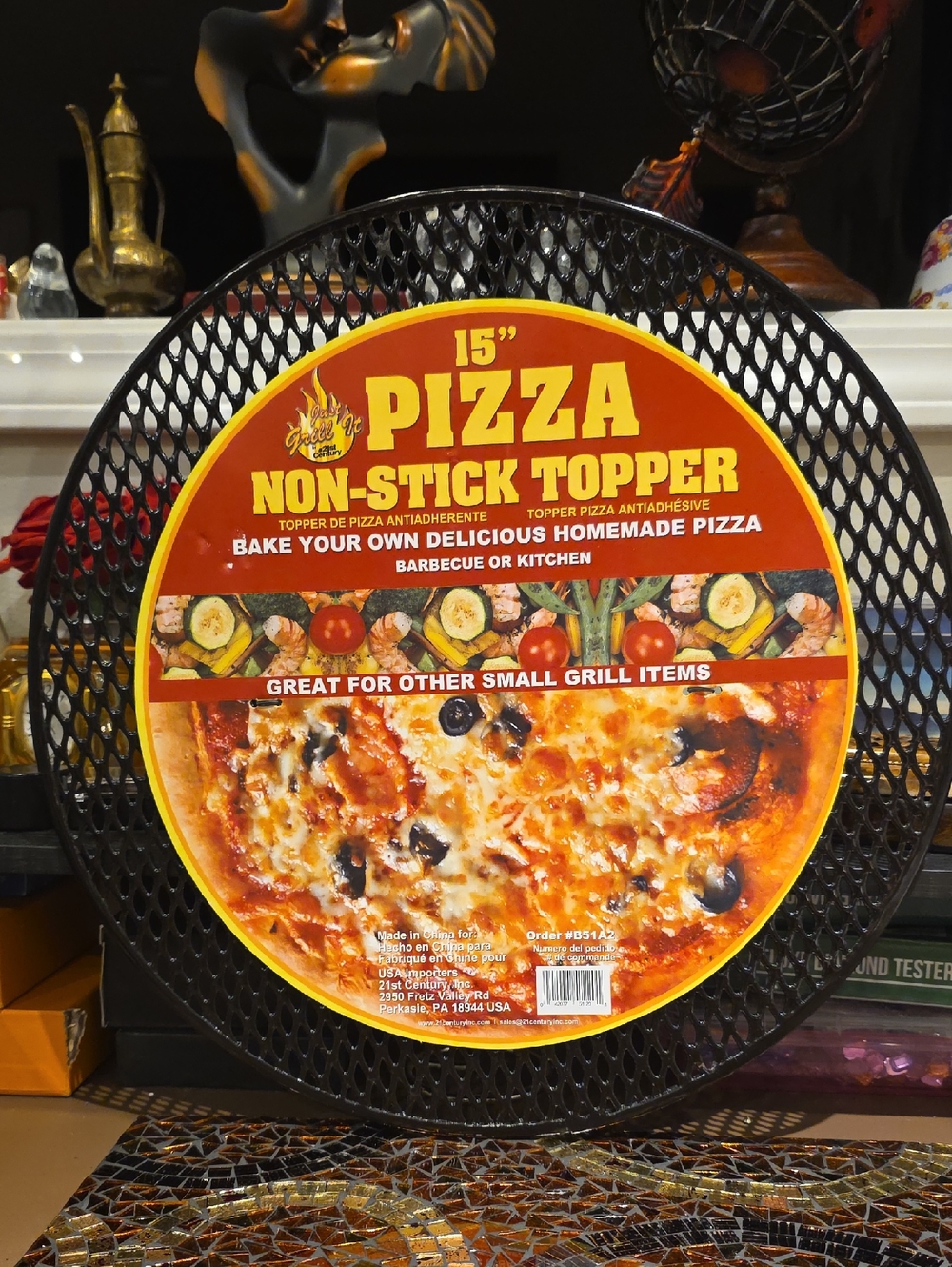 15" Black Non-Stick Pizza Topper - Bake & Grill